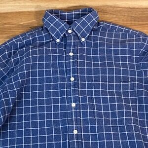 Hackett London Flannel Shirt Mens Medium Blue White Plaid Button Down